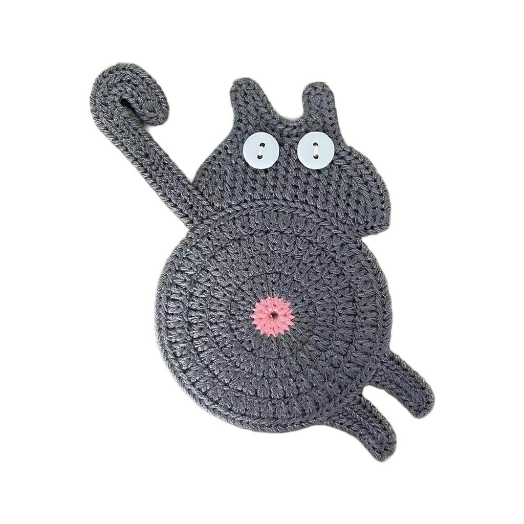 Cat Butt Design Knitted Coaster for Home Dining Table Non-Slip Heat Insulating Pad for Coffee Cup and Mug