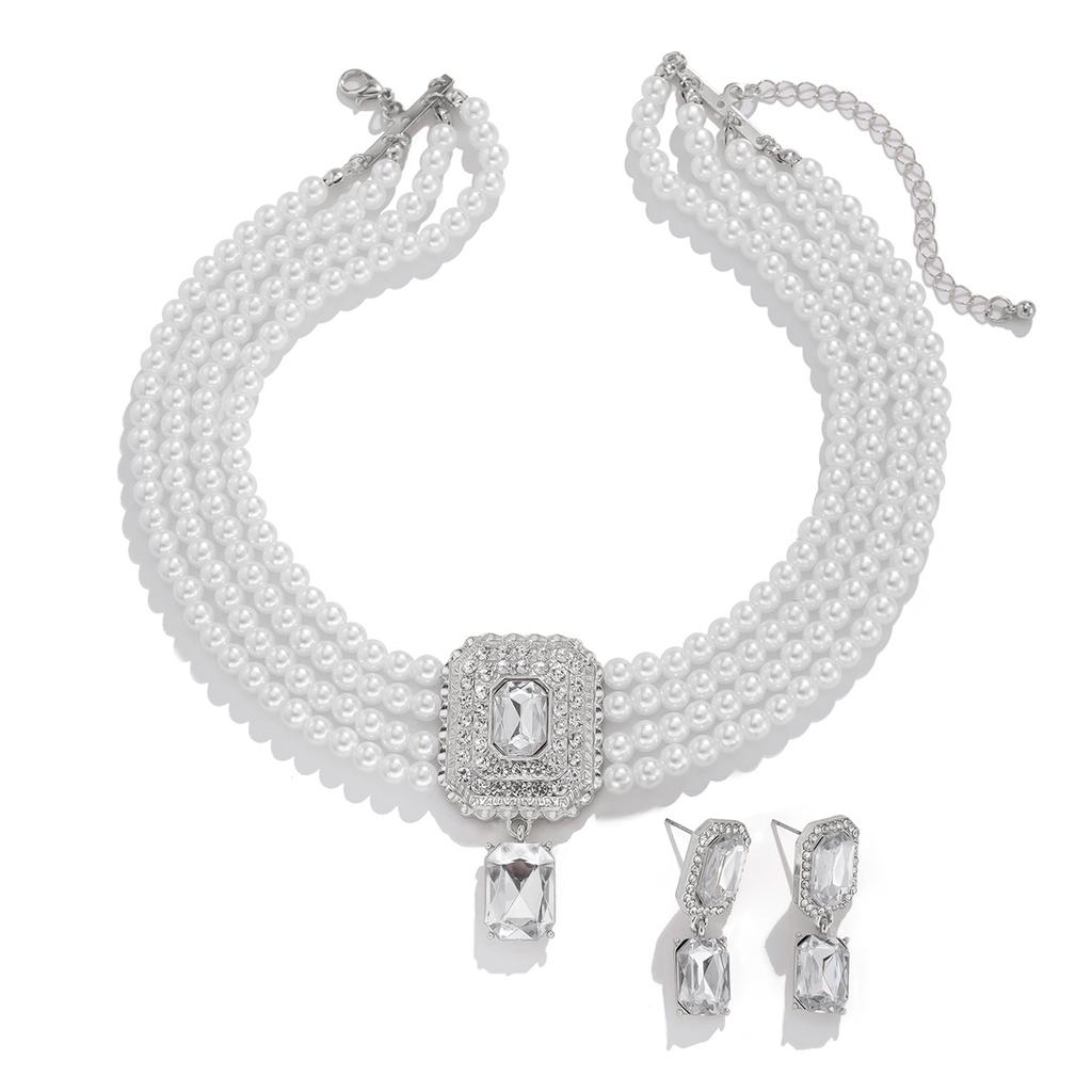 Fashionable Imitation Pearl Necklace Set Light Luxury Geometric Alloy Multi-layer Collarbone Chain