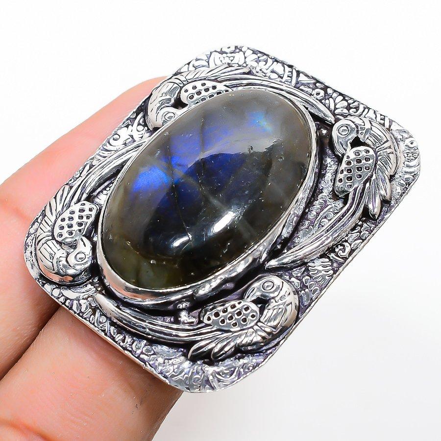 

Кольцо из стерлингового серебра 925 пробы с натуральным лабрадоритом ручной работы, размер 10 e5d95