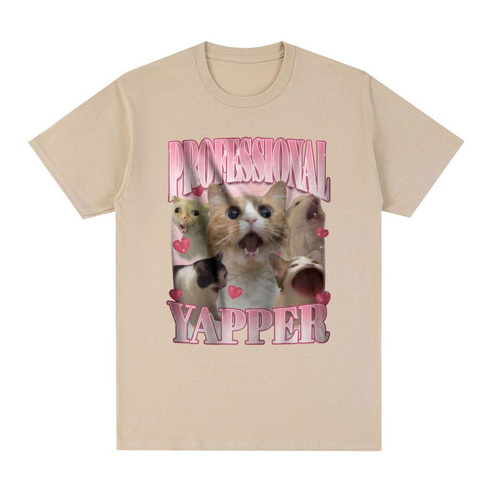 Professional Yapper Meme T-Shirt Funny Cat Lovers Graphic Short Sleeve T Shirt 100% Cotton Casual Comfort Loose T-shirts Unisex
