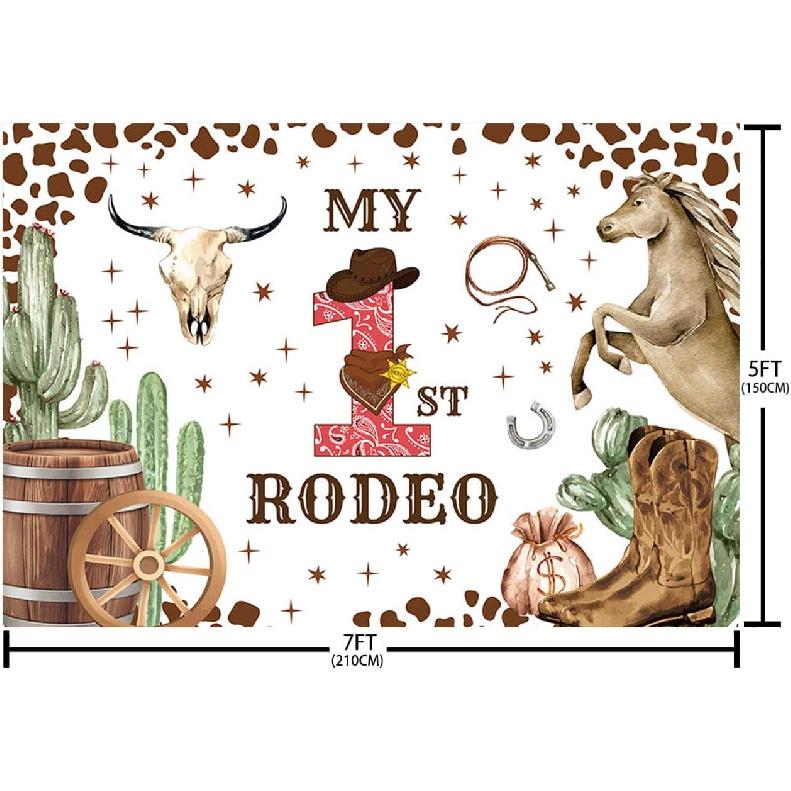 My First Rodeo Cow Print Baby Backdrop - 7x5ft, Perfect for Birthday and Cowboy Party Supplies