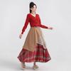 Women's Vintage Plaid High Waist A-Line Midi Skirt with Asymmetric Hem Design