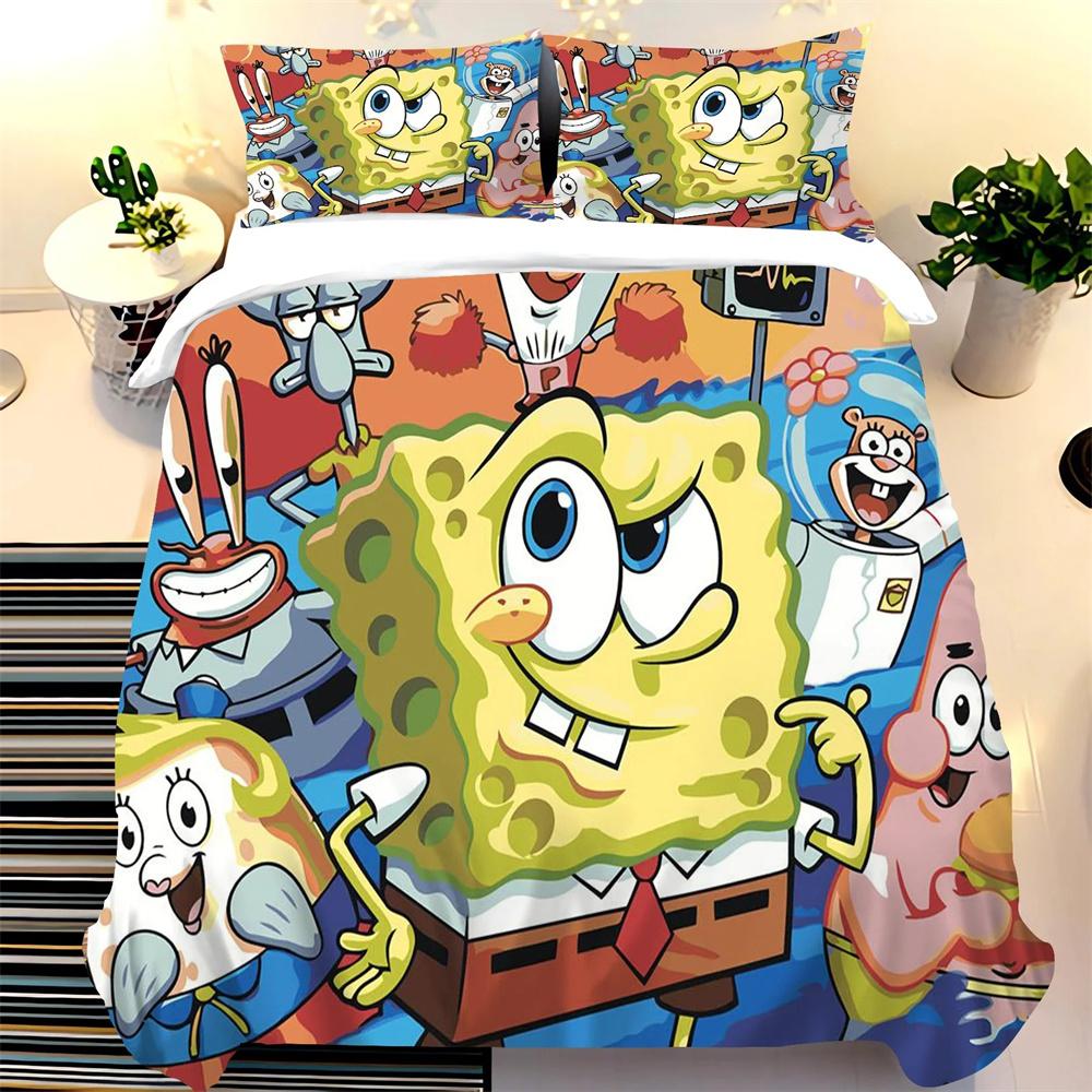 SpongeBob SquarePants Duvet Cover Set, Boy and Girl Duvet Cover Pillowcase, Cute Set, King Size Bedding Set 2/3 Piece Set