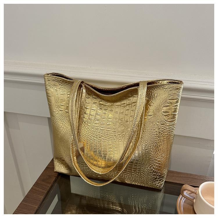 Crocodile Print Faux Leather Tote Bag for Women Large Capacity Shoulder Handbag