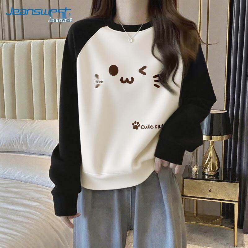 Jeanswest Women s Cat Print Raglan Sleeve Sweatshirt M