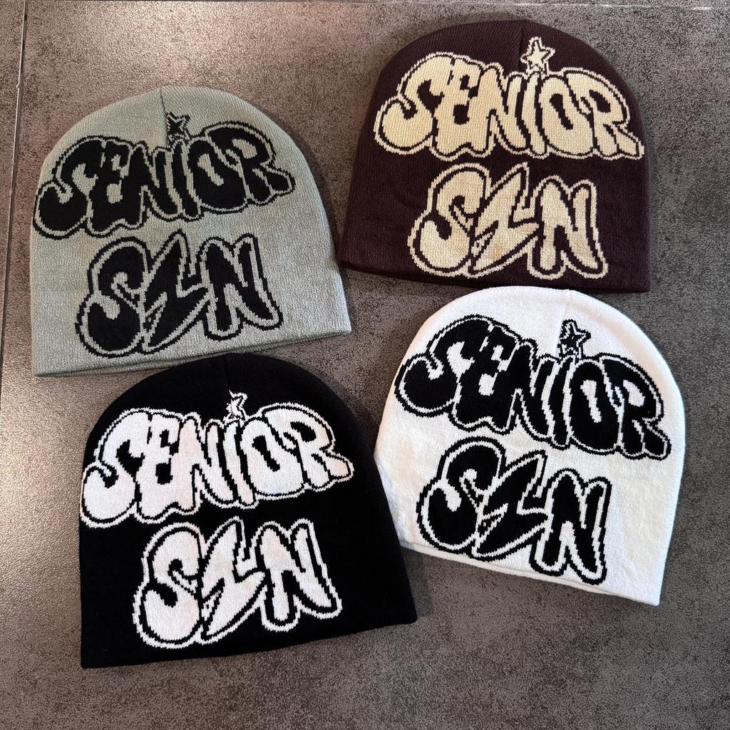 Fall Winter Letter Knit Hat Hat For Teens Adults Acrylic Knit Caps With High Top Design