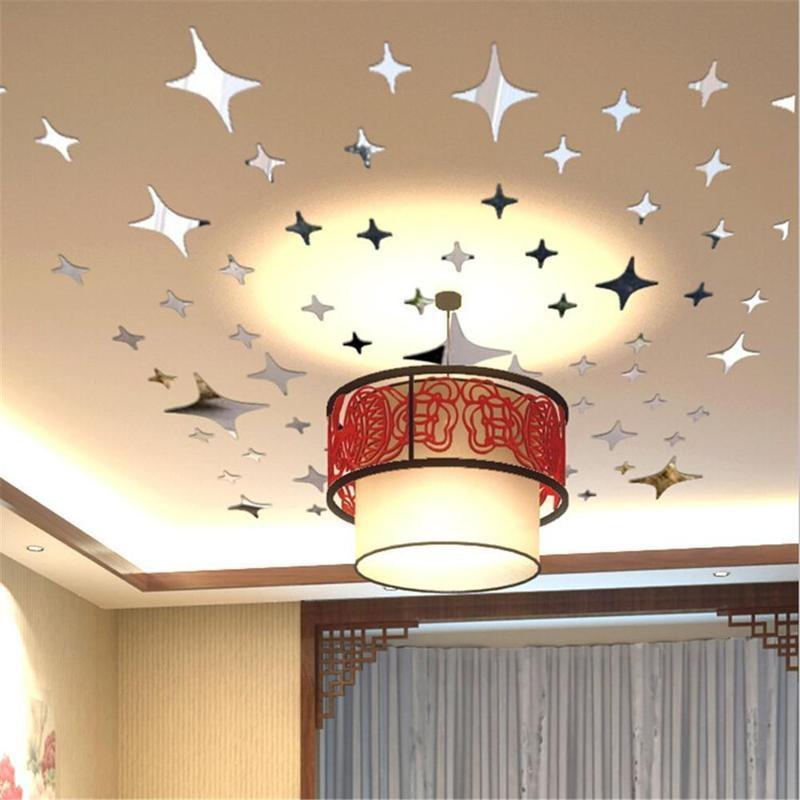 50Pcs Vogue Removable 3D Star Shape Mirror Effect Popular Home Decor Wall Art Decals Stickers (Color