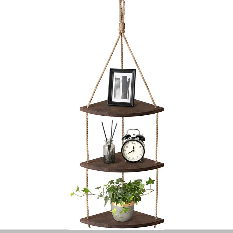 Three-Layer Hanging Wooden Bathroom Shelf with Hooks