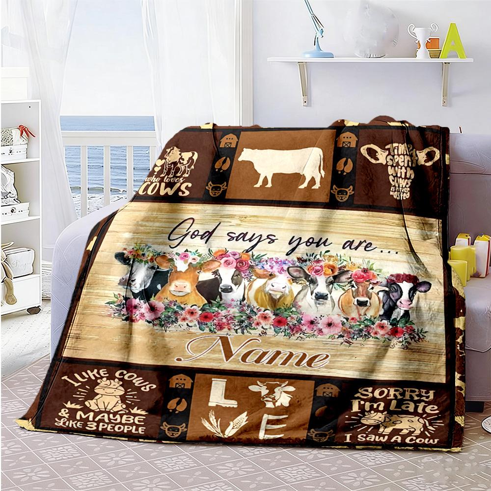 Cattle Customize Your Name Blanket Lightweight Personalized Blanket Warmthful Decor Suitable for Bed Home Decor Chair Office All-Season Use