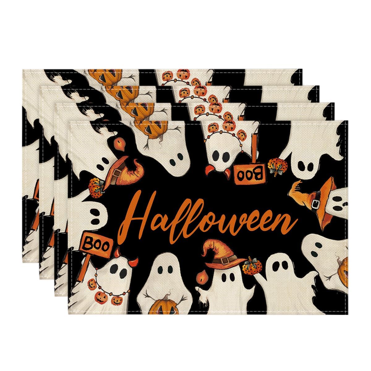 

Набор из 6 прихваток на Хэллоуин Ghost Boo , 12x18 дюймов, сезонные салфетки под тарелки для вечеринки, кухни, столовой 12 x 18 , Rectangular 4 Pcs