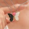 1 Pair Glowing In Dark Butterfly Pendant Necklaces With Magnetic Heart Clasp Detail For Best Friend Gift