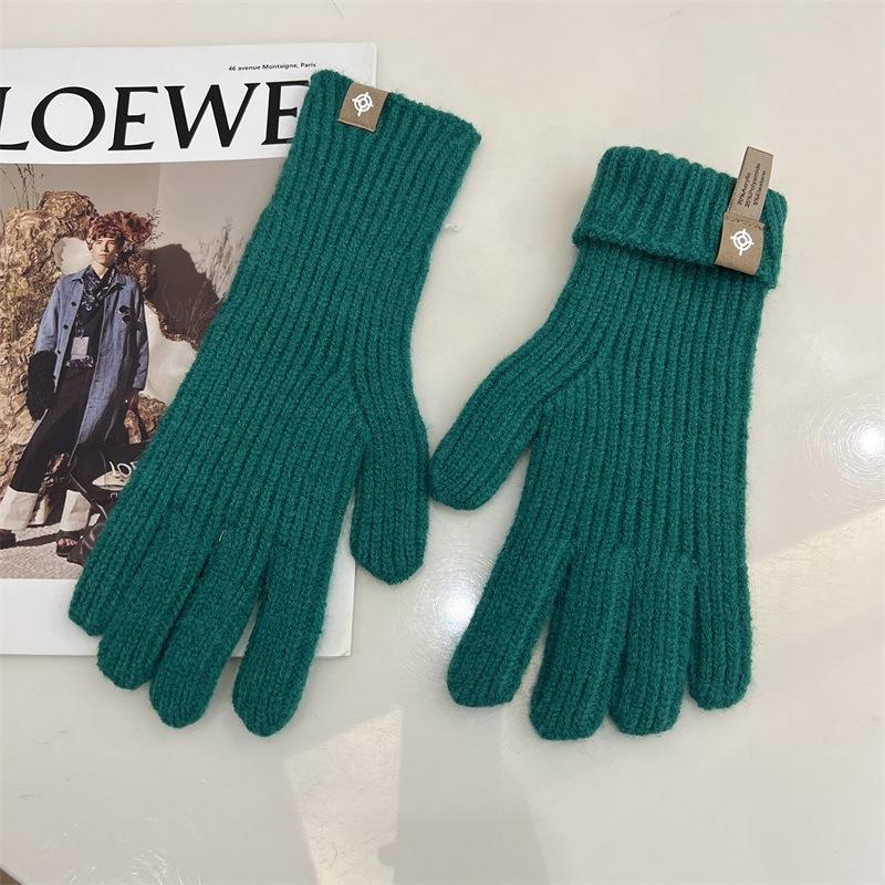Blogger Knitted Five-finger Long Gloves Autumn and Winter Touch Screen Warm Solid Color Leaking Finger Gloves