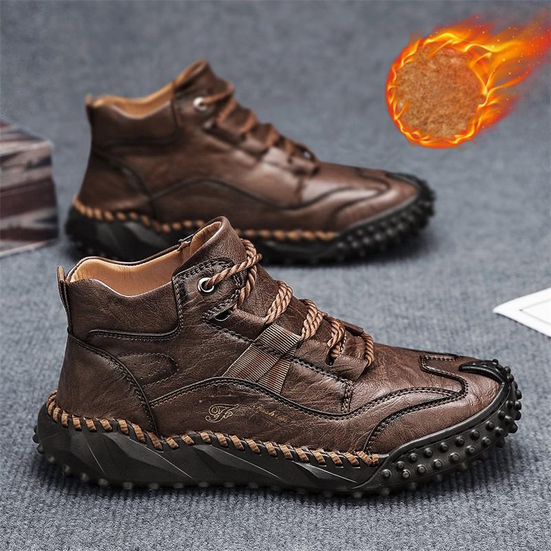 

Мужские повседневные ботинки ручной работы из кожи для зимнего спорта, мягкие и удобные, нескользящие, утепленные хлопком, классические ботильоны 43 коричневый