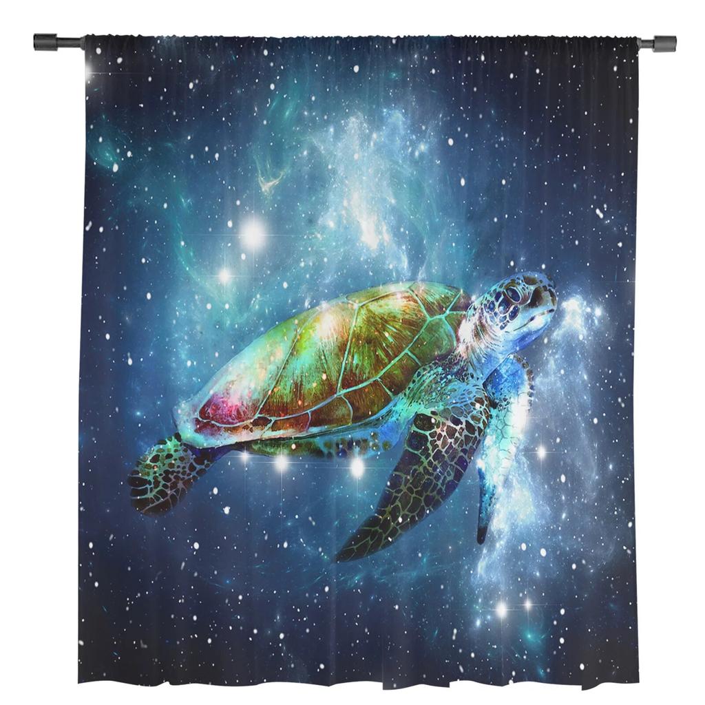 Star Sky Allmähliche Meeresschildkröte Chiffon Gardinen für Wohnzimmer Dekoration Fenster Voile Tüll Vorhang Vorhänge