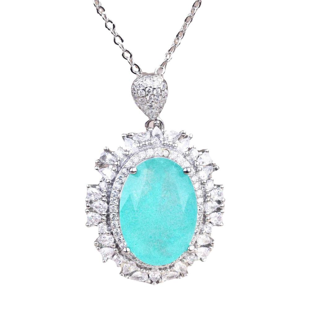 Luxury Paraiba Gemstone Imitation Necklace & Earrings Set