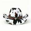 Cowboy Hat with Metal Rivets Bovine Pattern Wide Brim Headwear