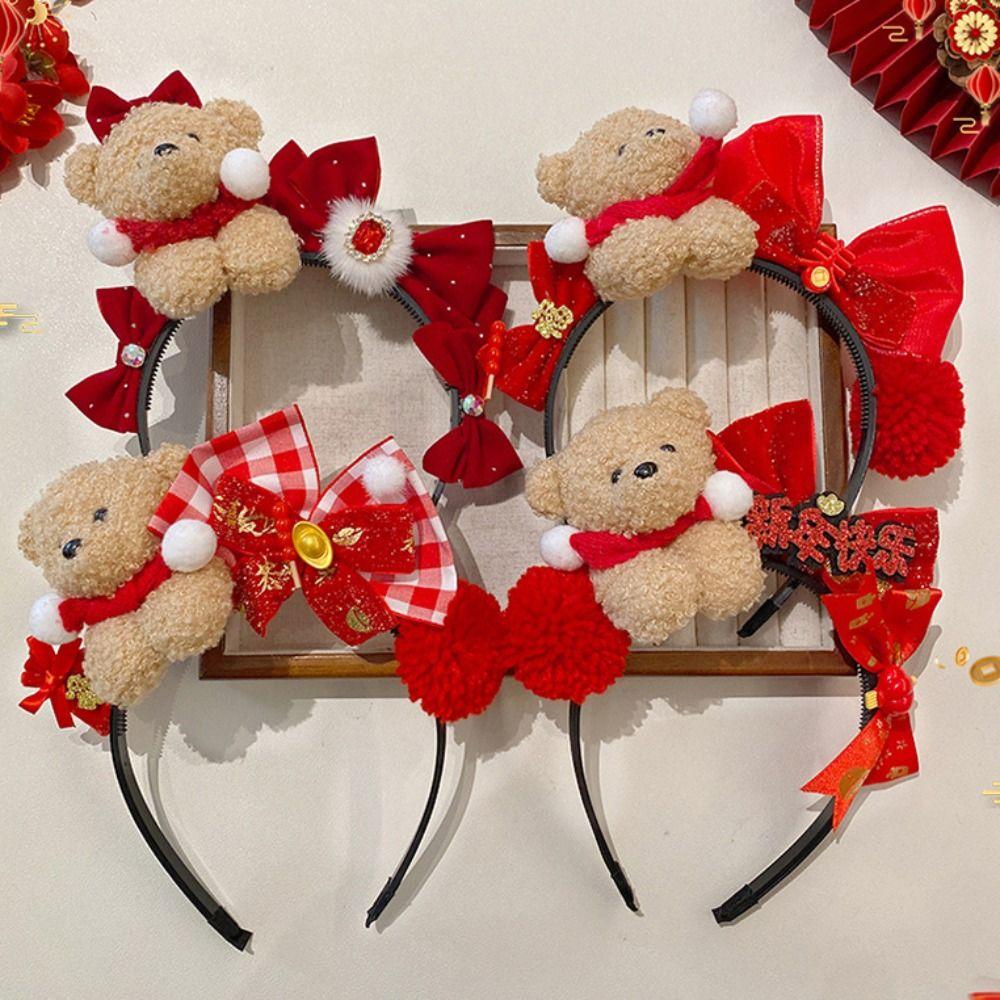 Pony New Year Headband Red Plush Hair Hoop Cute Red Velvet Bow Hairband  Children