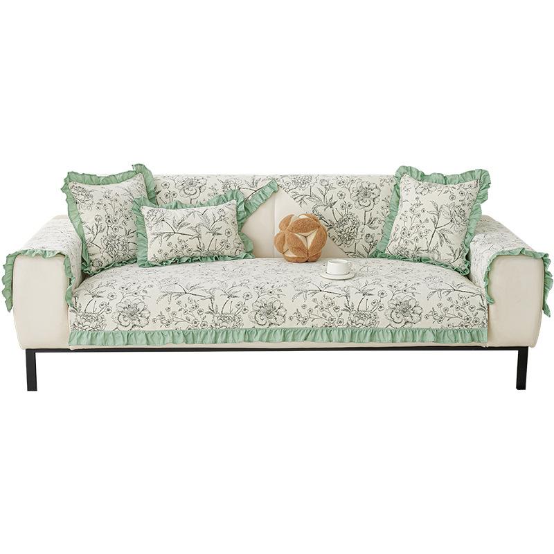 Chenier Skirt Sofa Cushion, All-Season Non-Slip Seat Cushion, Living Room Straight Row Sofa Armrest Cover Cloth Towel Cross-Border