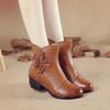 First Layer Cowhide Autumn and Winter New Casual Genuine Leather Women's Shoes Ethnic Style Flower Women's Cotton Boots