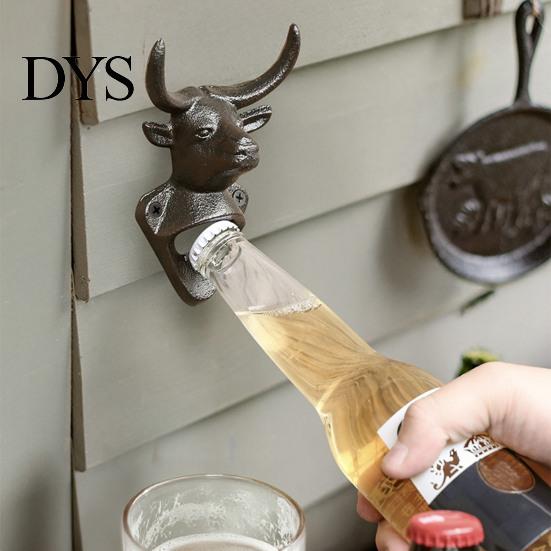 Cow Head Bottle Opener Elk Opener, Wall Mounted Beer Cap Cast Iron Remover, Rustic for Home Bar, Industrial Decor Outdoor