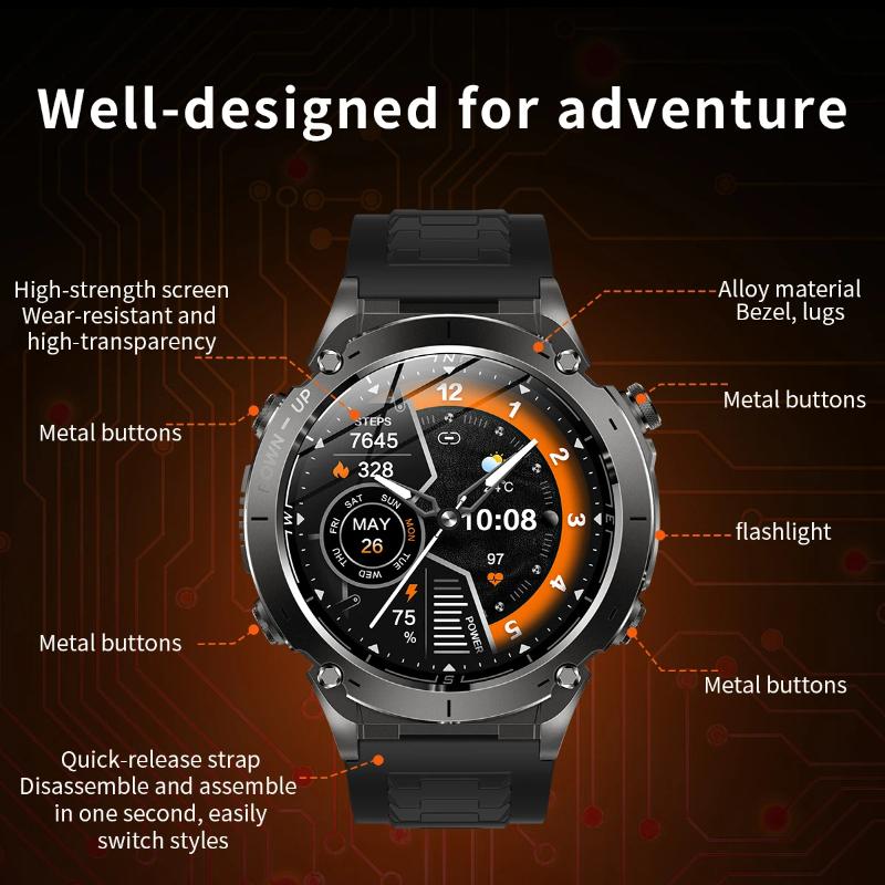 2025 New Outdoor GPS Smart Watch 1.43" AMOLED 10ATM Waterproof Bracelet Compass Sports Tracker BT Call Smartwatch Men For Xiaomi IOS
