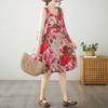 Real Shot Summer New Large Size Loose Suspender A-word Skirt Sleeveless Round Neck Cotton and Linen Printed Dress Women's Clothing
