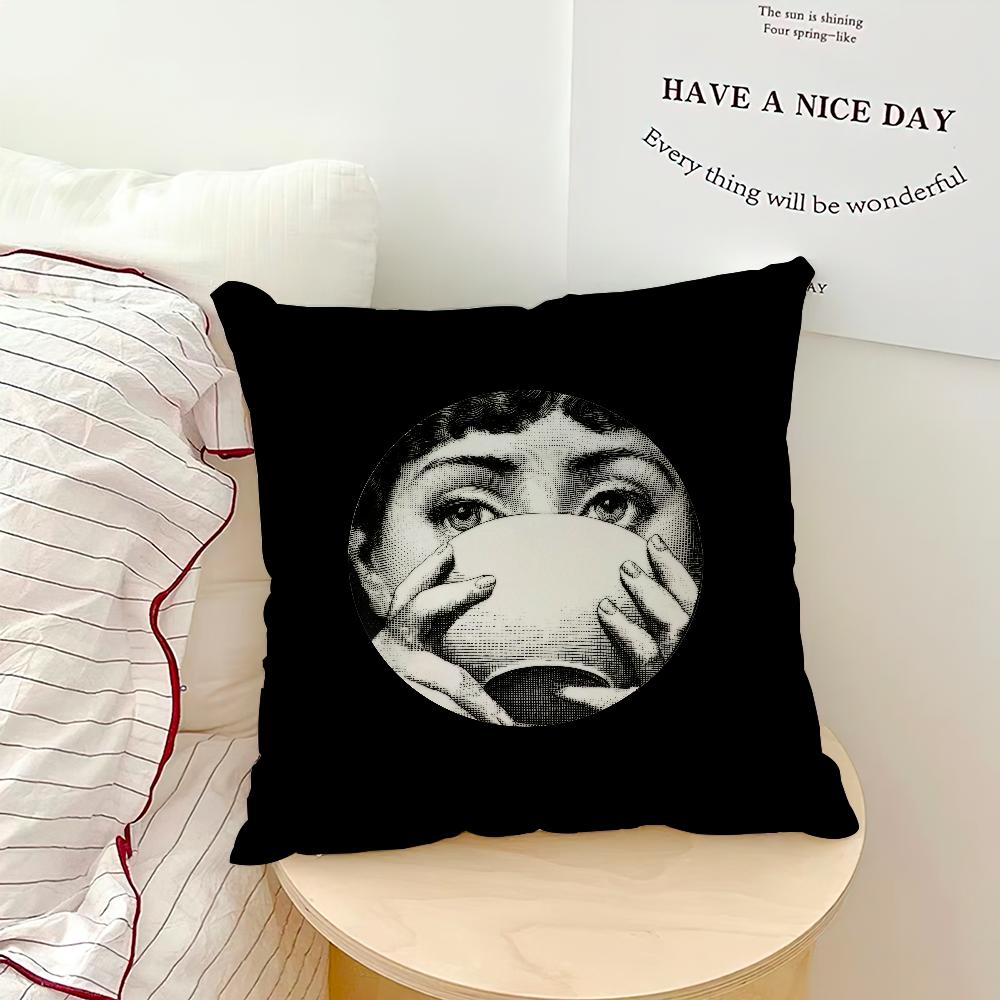 Art P-Piero Fornasetti Funny Girl Cushion Cover Pillow Case Square Cushion Room Bedroom Headboard Sofa Living Backrest Nap Time