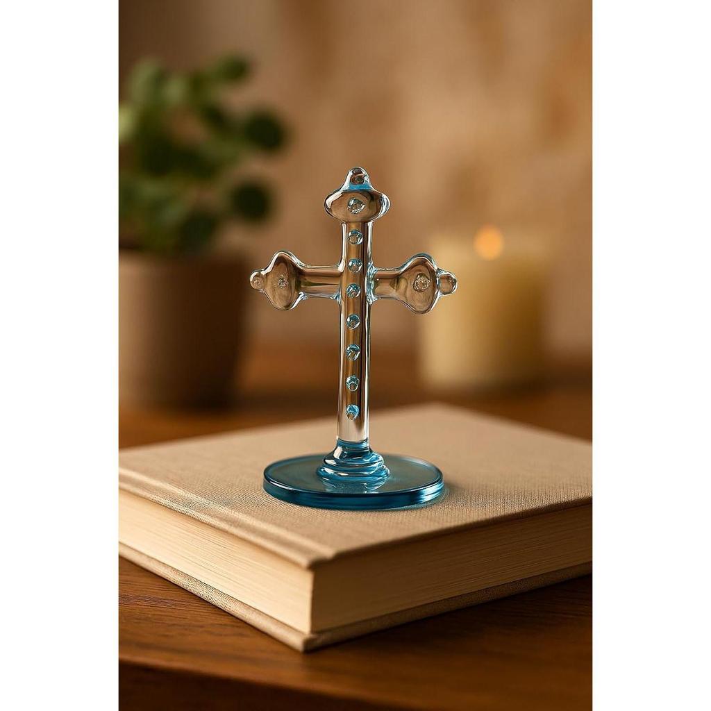 Crystal Cross Figurine for Home Decor, Table Top, Car , Gift Item, Religious Showpiece – Transparent Glass, Elegant Design, Spiritual Decoration