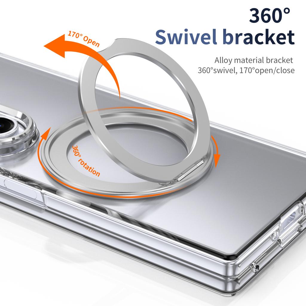 Metal Ring Stand Magetic Case for Samsung Galaxy Z Fold 7 6 5 4 with 360 Swivel Bracket Clear Cover Clear Glass Screen Protector