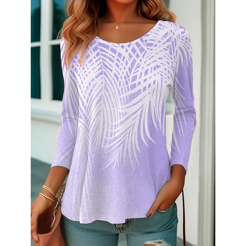 2025 Women's T shirt Tee Floral Print Long Sleeve Basic Sweatshirt Fashion Round Neck Regular Fit Floral Painting