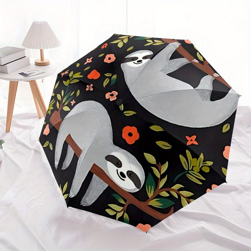 1pc Sloth Floral Automatic Open/close, All-Season Portable Folding Umbrella, Travel, Everyday, Formal Events071