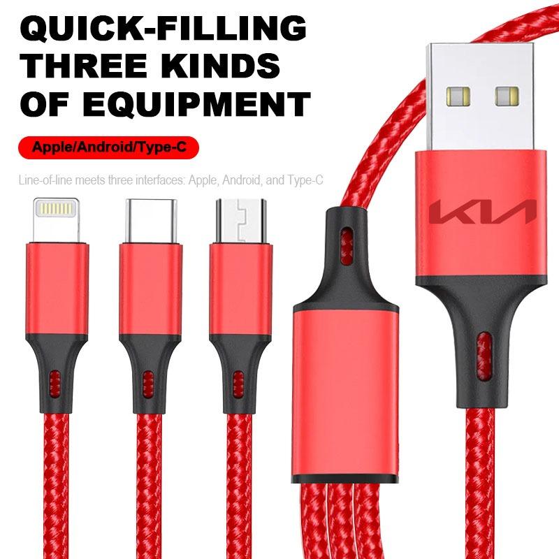 Car Emblem 3in1 Type C Lightning Micro USB Fast Charging Cable For KIA Rio Ceed Sportage Cerato Soul Sorento Flip R K2 K3 K5 Soul