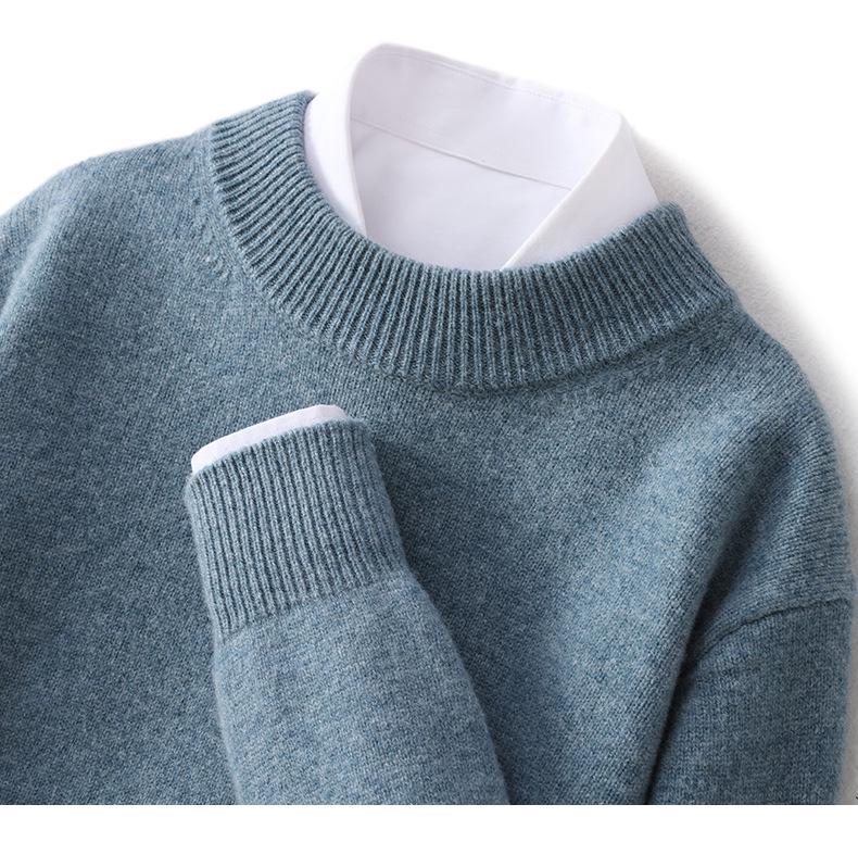 2025 Men's Pure Wool Half-High Neck Pullover Sweater - Warm Fashionable Knitwear for Young Adults
