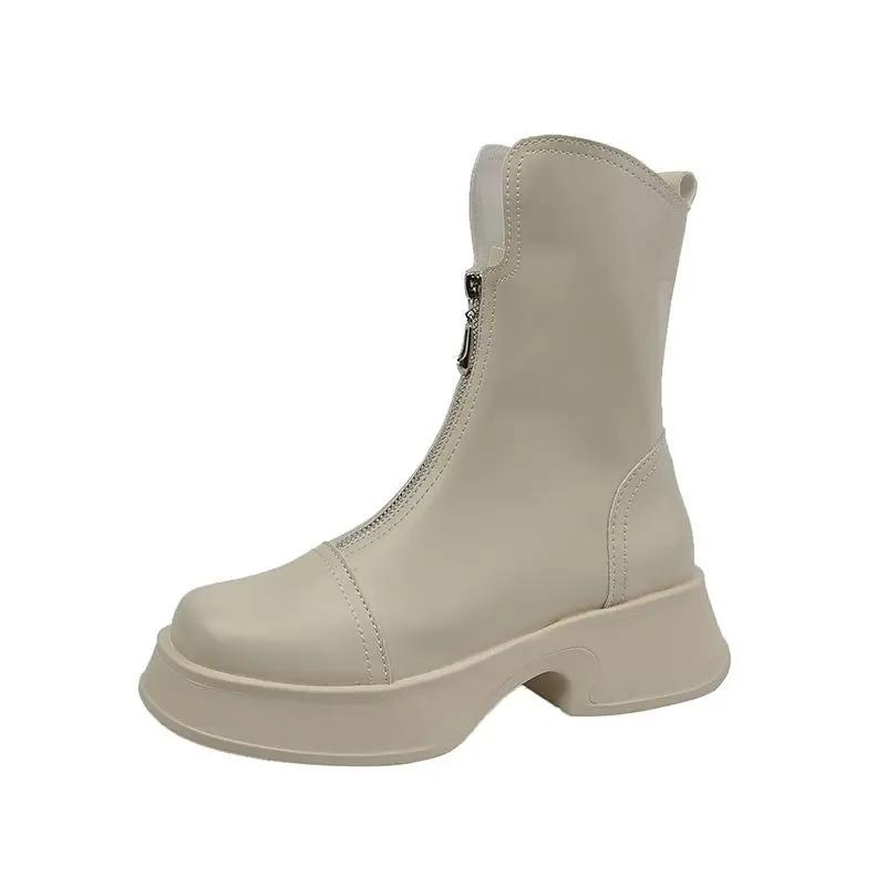 Fashion Elegant With Medium Heels Women's Ankle Boots Round Toe Female Short Shoes Black Large Size Warm Trend 2024 On Offer Y2k Booties