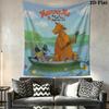 Mamma Mu & Kråkan Cartoon Tapestry, Cow and Crow Fishing Lake Print Wall Hanging, Wall Art Decor for Kids Bedroom