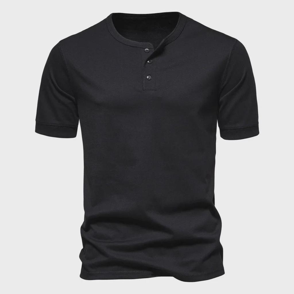 Pánské jednobarevné americké letní jednobarevné tričko Henley s polovičním rukávem - trendy sportovní oblečení pro volný čas