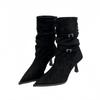 New Style Women's Suede Women's Mid Calf Boots Pointed Toe Stiletto Femme Long Boots Solid Color Lady High Heels Shoes
