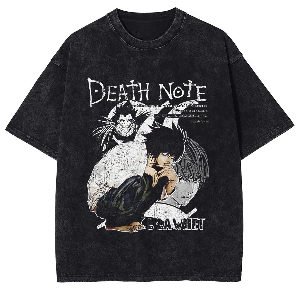 

DEATH NOTE Graphic T-shirt Yagami Light Anime Print Vintage Washed Oversized T Shirt Men Women Clothing Cotton Short Sleeve Tees XXXL білий
