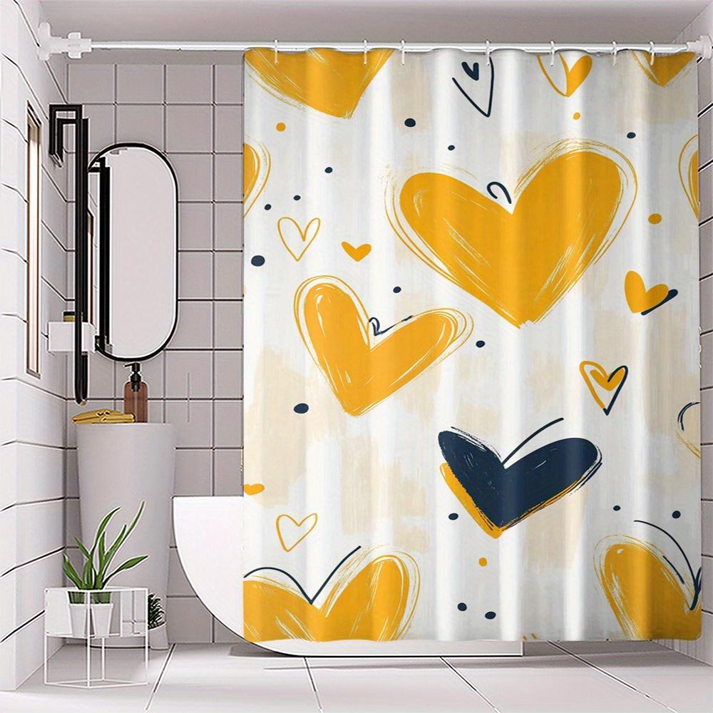 1pcs Heart Pattern Digital Printed Polyester Waterproof Bathroom Divider with Hooks, Woven Fabric, Machine Washable, Waterproof 90X180cm