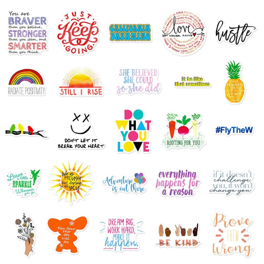 50 Inspirational Text Stickers Cute Cartoon Inspirational Fairy Text Language Motto DIY Graffiti Stickers