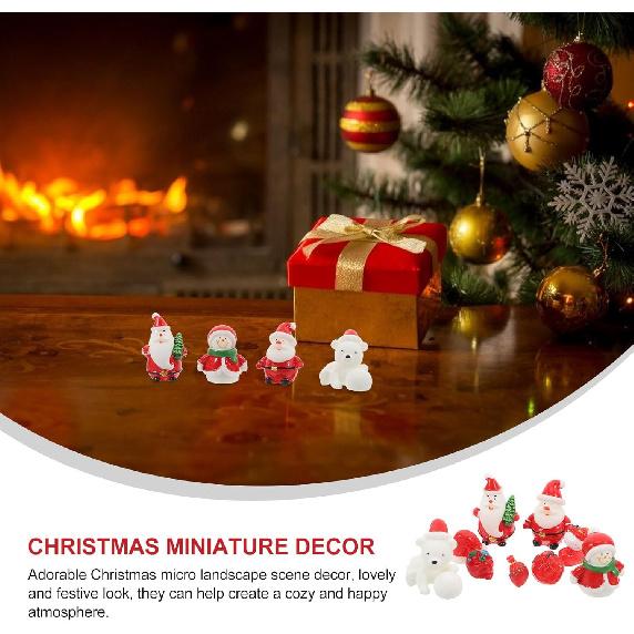 Amosfun 18pcs Christmas Miniature Decorations Mini Santa Snowman Figurine Xmas Fairy Garden Accessories Winter Holiday Party Favors Centerpieces