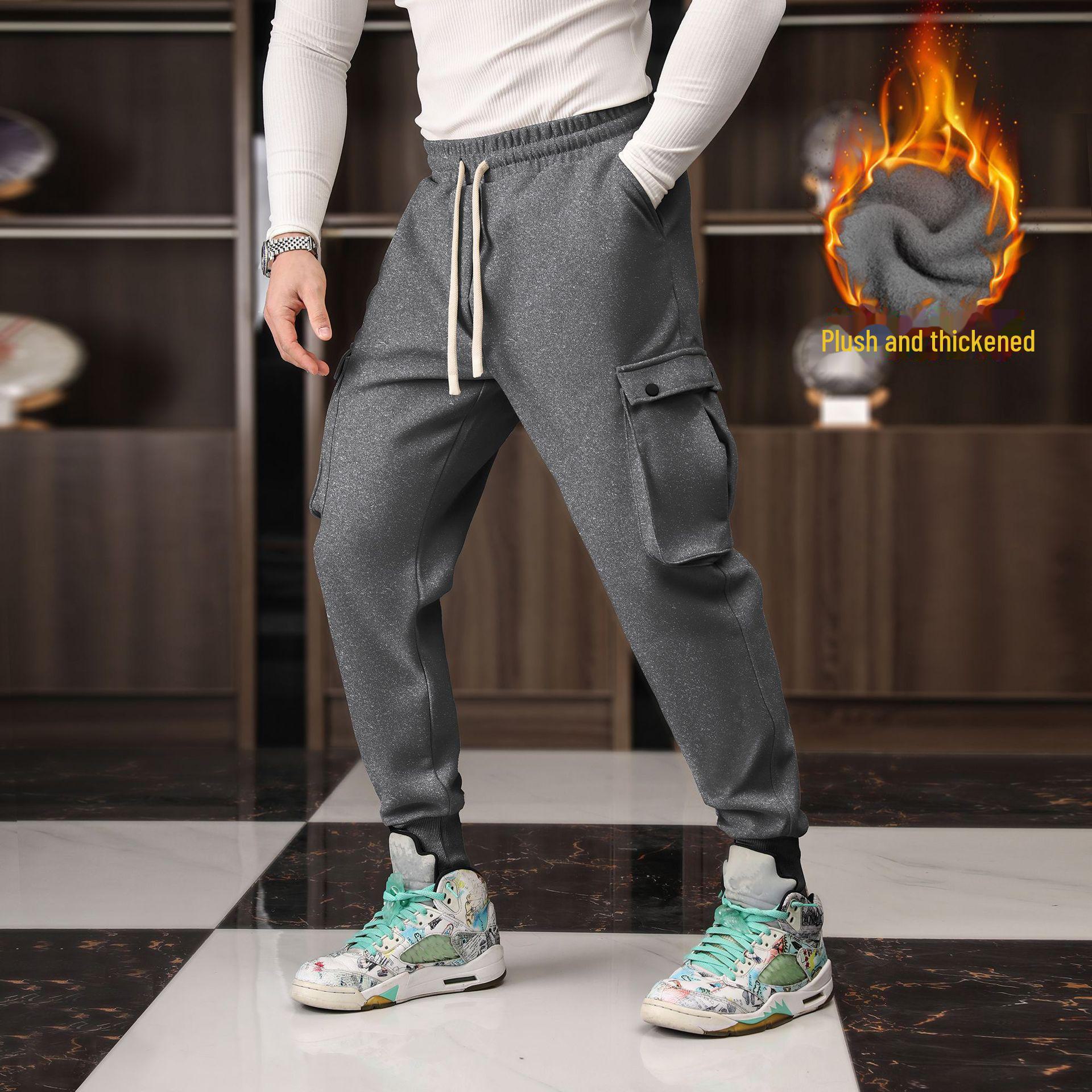 

Мужские зимние спортивные брюки из матовой ткани с карманами - повседневный европейский крой M темно-серого