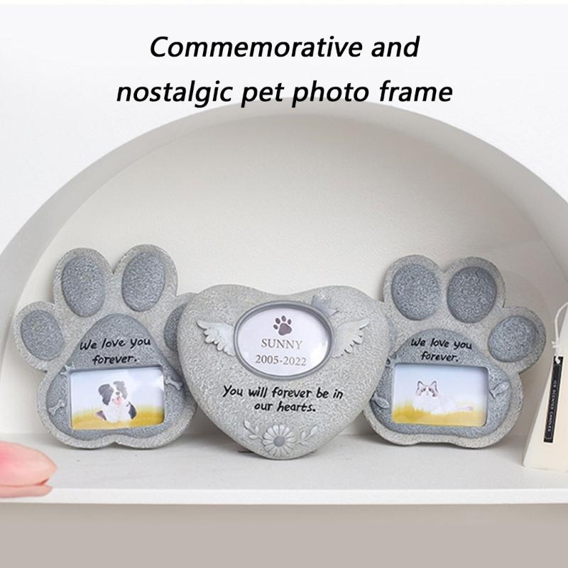 Resin Pet Memorial Tomestone Photo Frame Handcrafts Carved Sculpture Wall Desktop Garden Yard Loss Cats Dog Plaque