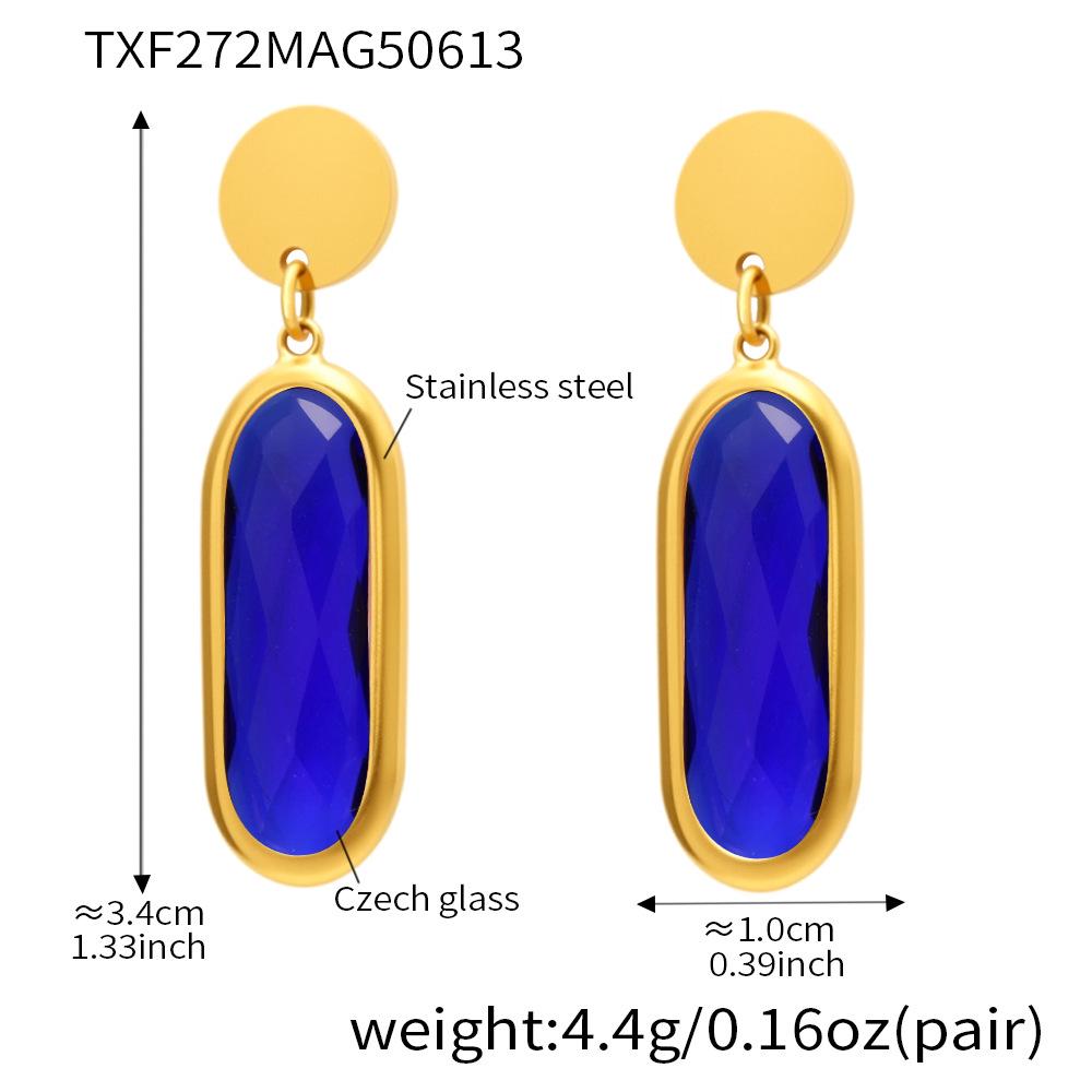 Qiong Yao Multi-Faceted Czech Glass Stone Pendant Earrings with 18K Gold Plating