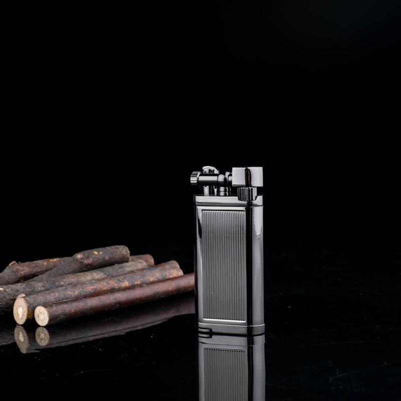 Black Vertical Stripe Windproof Lighter with Metal Pipe and Oblique Flame Design