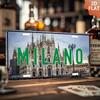 1pc Vintage Aluminum Wall Plaque - 6x12 Inch, HD UV Printed, "MILANO" Design with Cathedral & Cityscape, Ideal for Kitchen