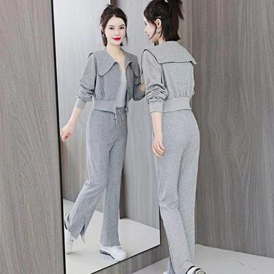 2 Pcs/Set Women Coat Pants Suit Turn-down Collar Zip-up Long Sleeve Thick