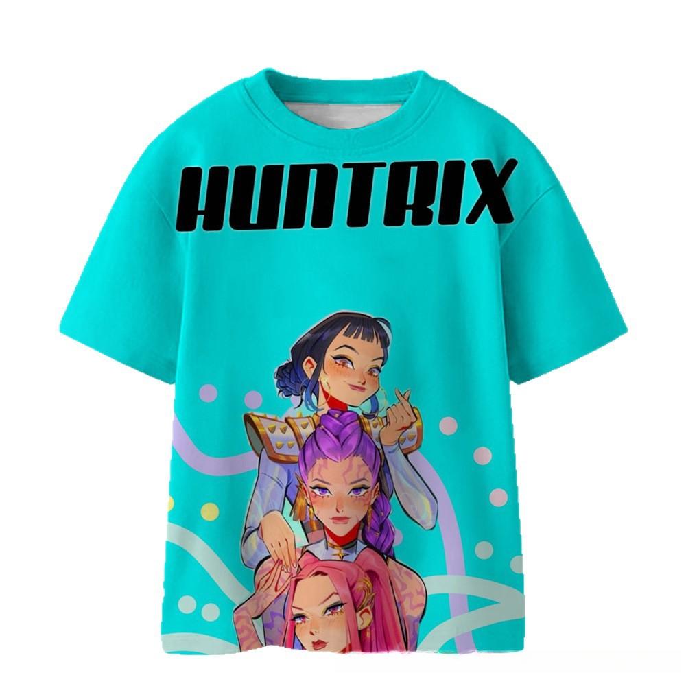 KPOP Demon Slayer Collaboration 3D Digital Print Summer Girls' Casual Fashion Round Neck Short Sleeve T-Shirt Parent-Child Outfit