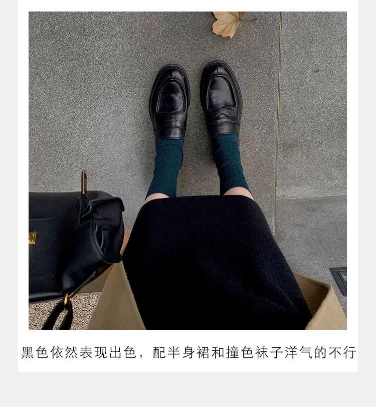 Hong Kong Small Gold Coin Platform Spring and Autumn Loafers Women's 2025 Spring and Autumn British Style Small Leather Shoes Black One-pedal 