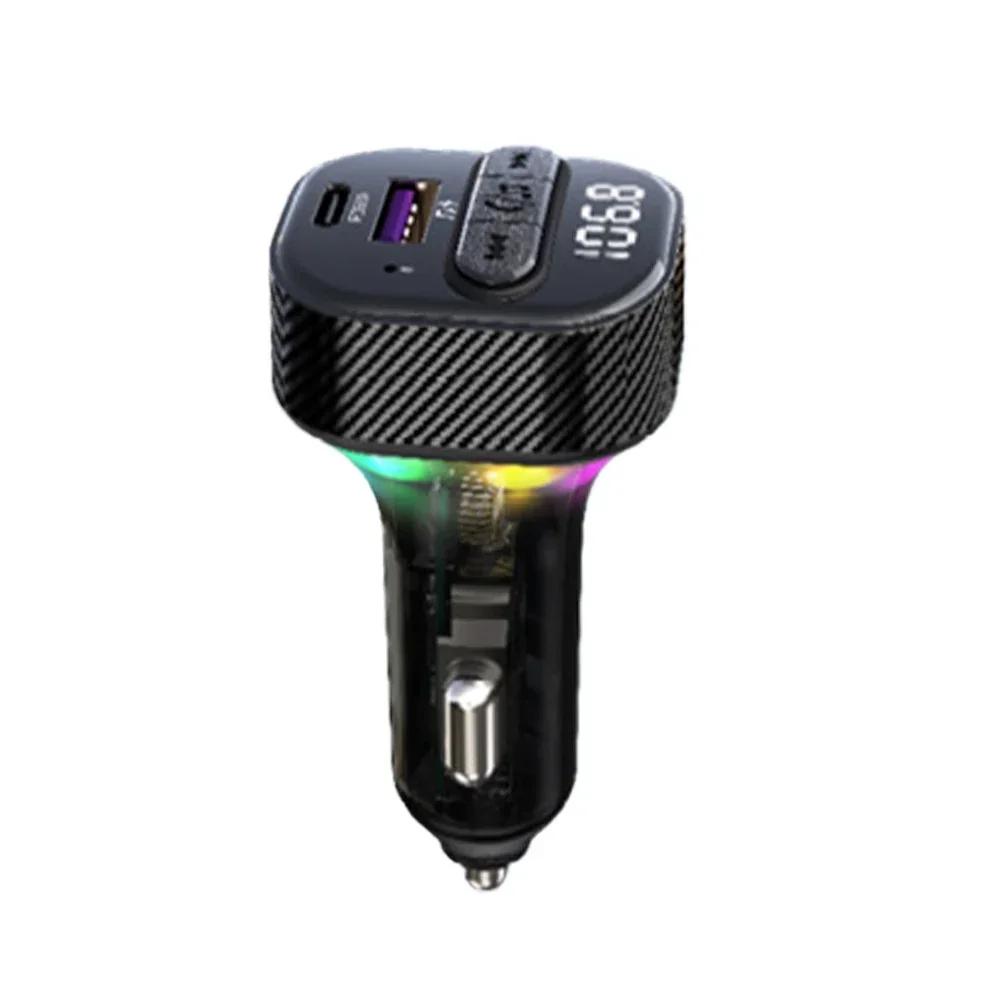PD 30W Fast Charging Car Charger With Ambient Light Handsfree Bluetooth Player With USB Flash Disk Reading Car BT FM Transmitter